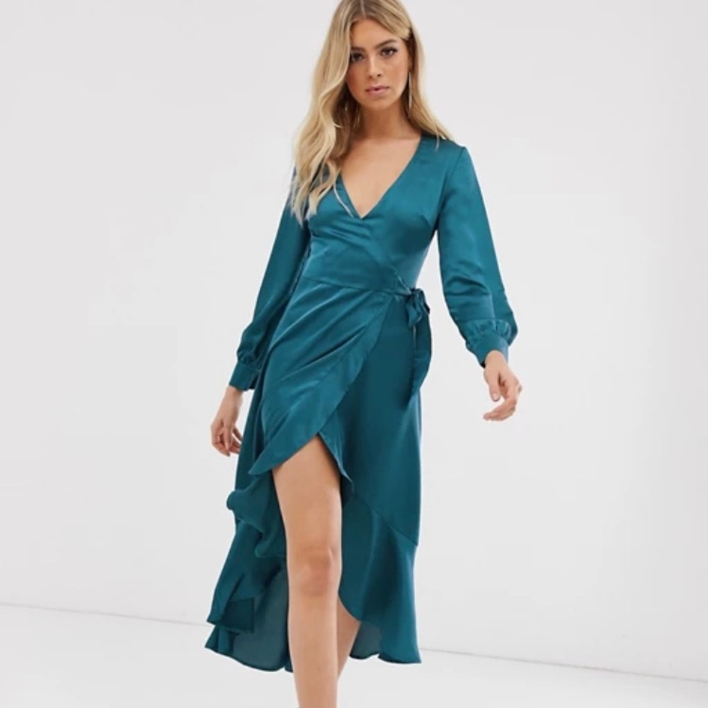 Club L London wrap satin high low dress